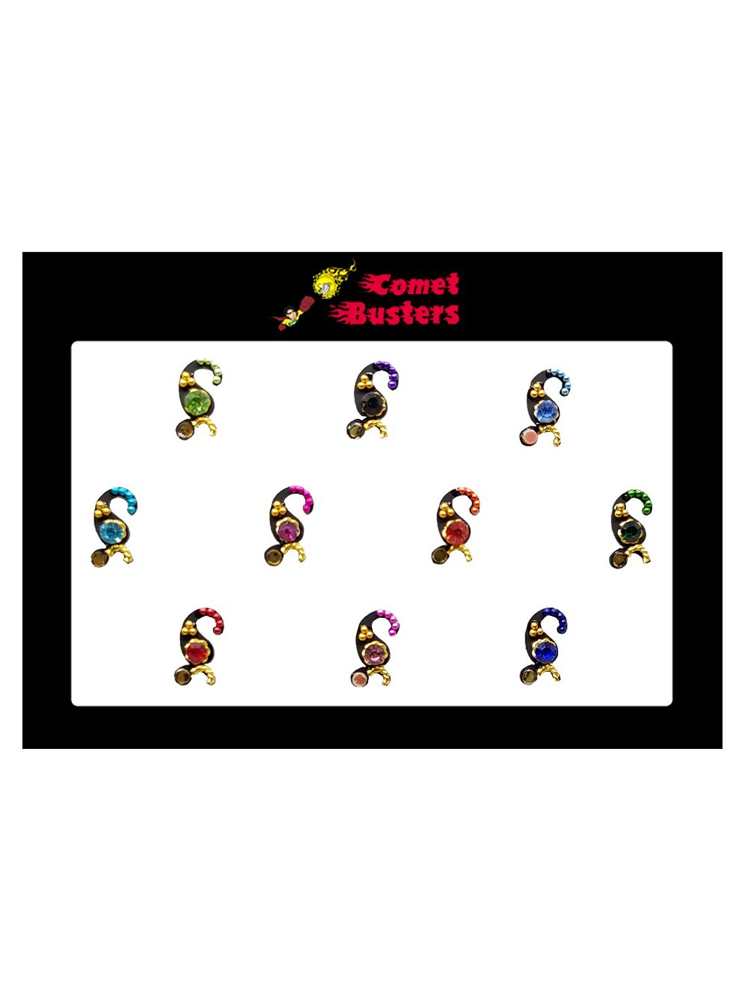 

Comet Busters 10 Pcs Embellished Reusable Paisley Designer Bindis - Multicoloured, Multi