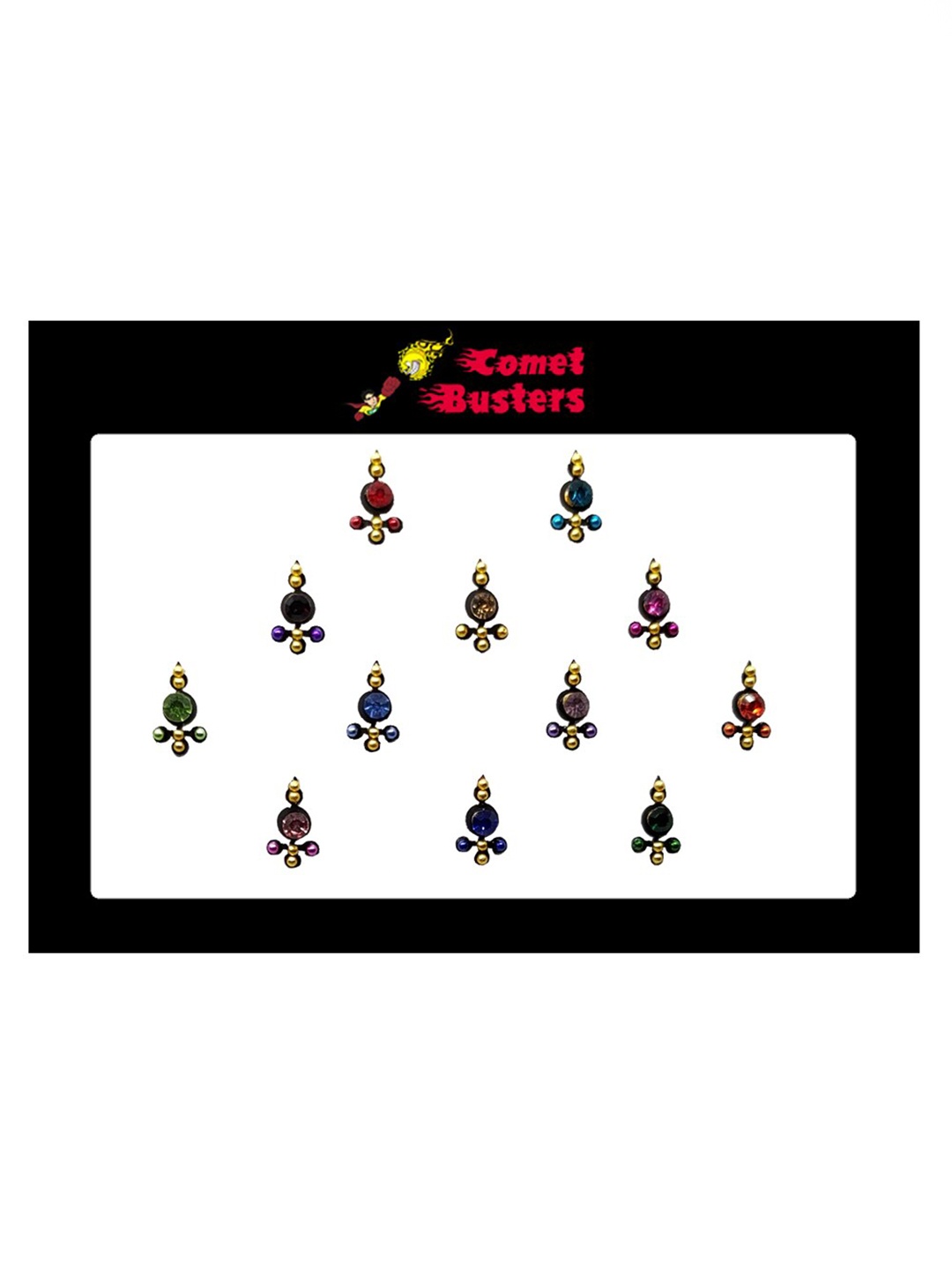 

Comet Busters 12 Pcs Embellished Reusable Designer Bindis - Multicoloured, Multi