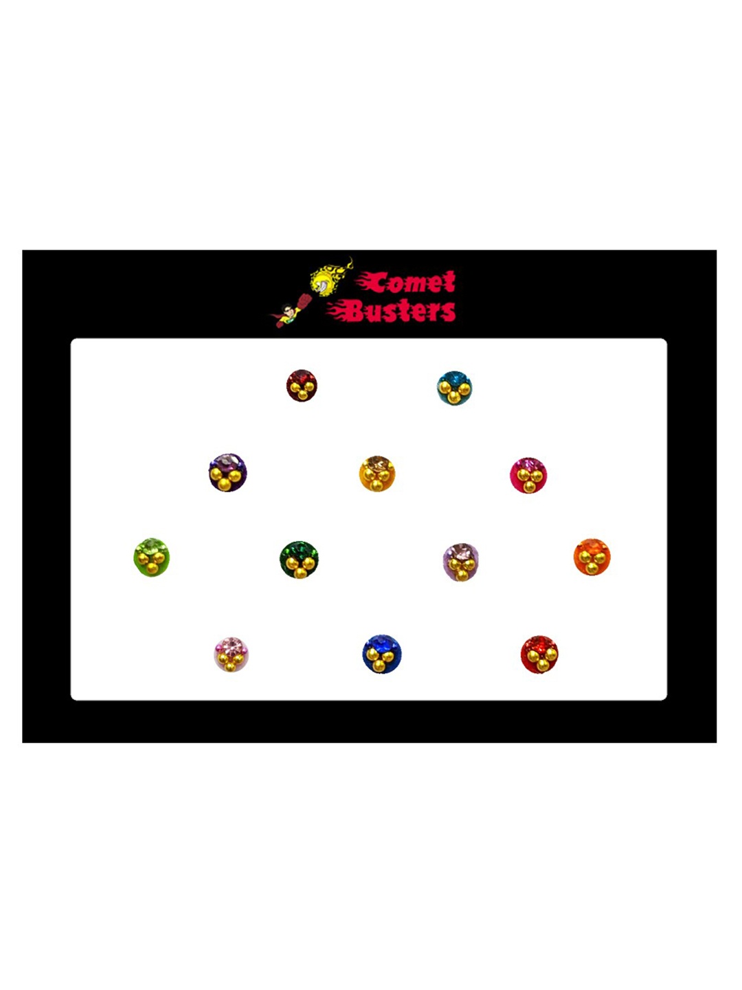 

Comet Busters 12 Pcs Embellished Reusable Designer Round Bindis - Multicoloured, Multi