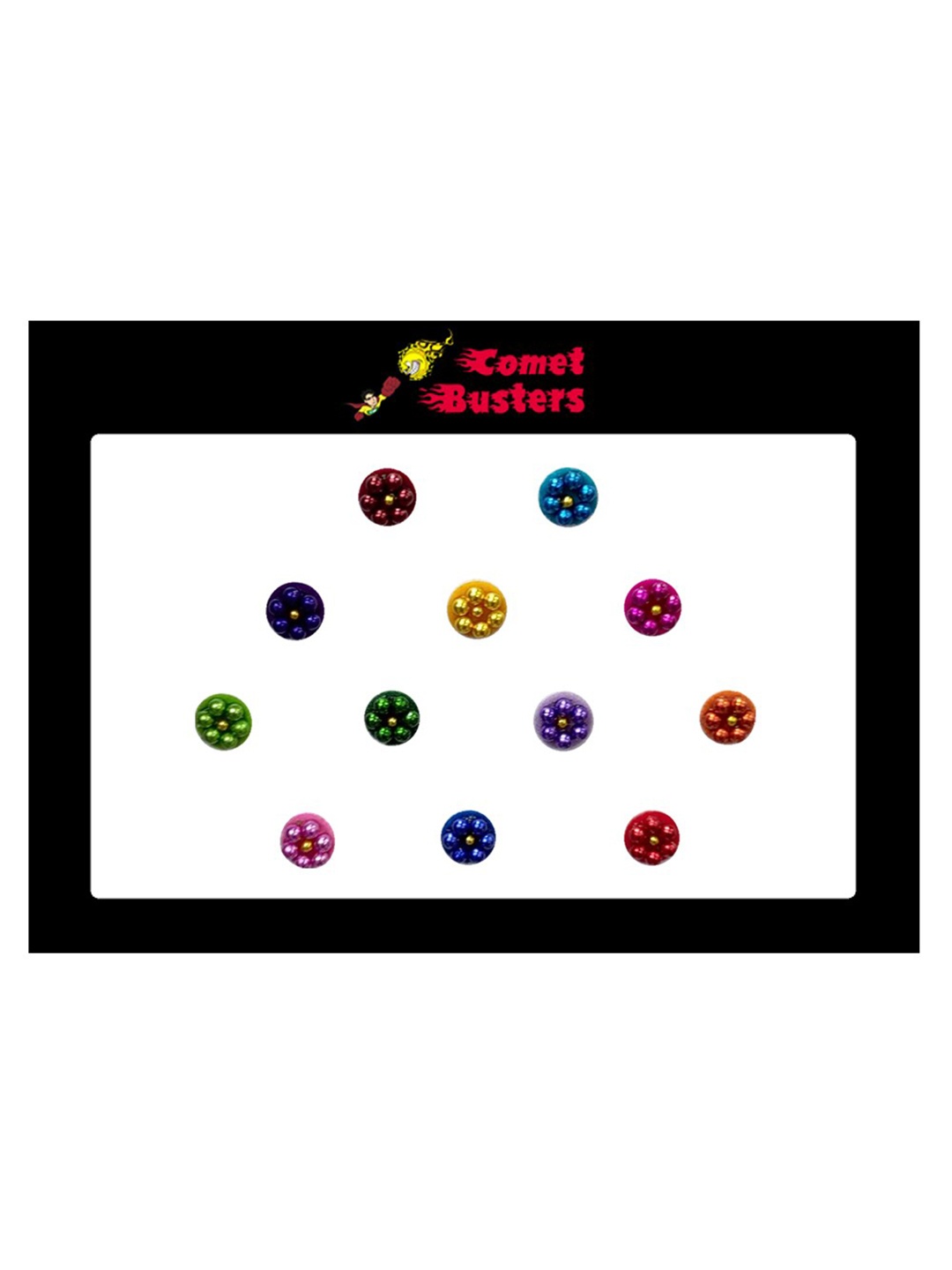 

Comet Busters 12 Pcs Embellished Reusable Designer Round Bindis - Multicoloured, Multi