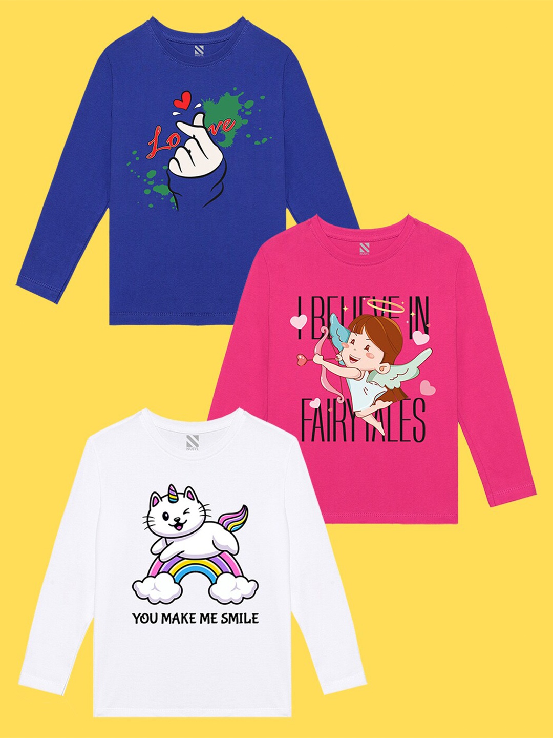 

Nusyl Girls Pack of 3 Blue & Pink Printed T-shirt