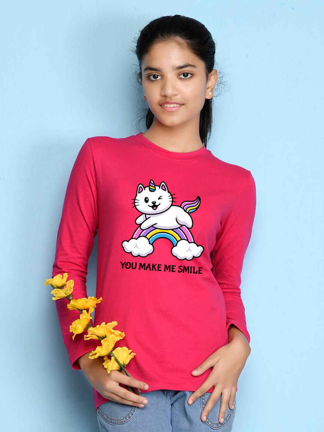 

NUSYL Girls Pack of 3 Pink & Blue Printed T-shirt