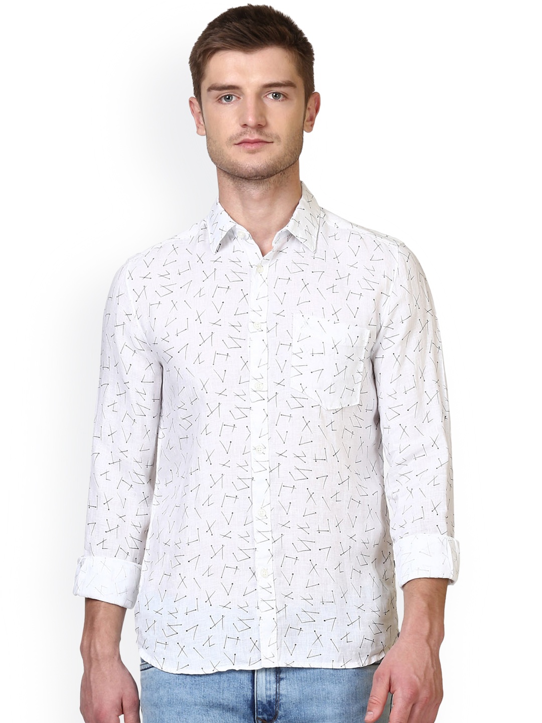 

Parx Men White Smart Slim Fit Printed Linen Casual Shirt