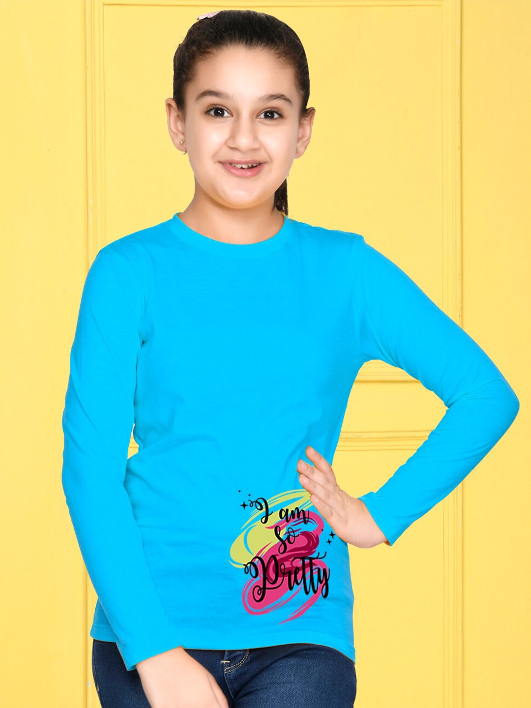 

NUSYL Girls Pack of 3 Blue & Yellow Printed T-shirt