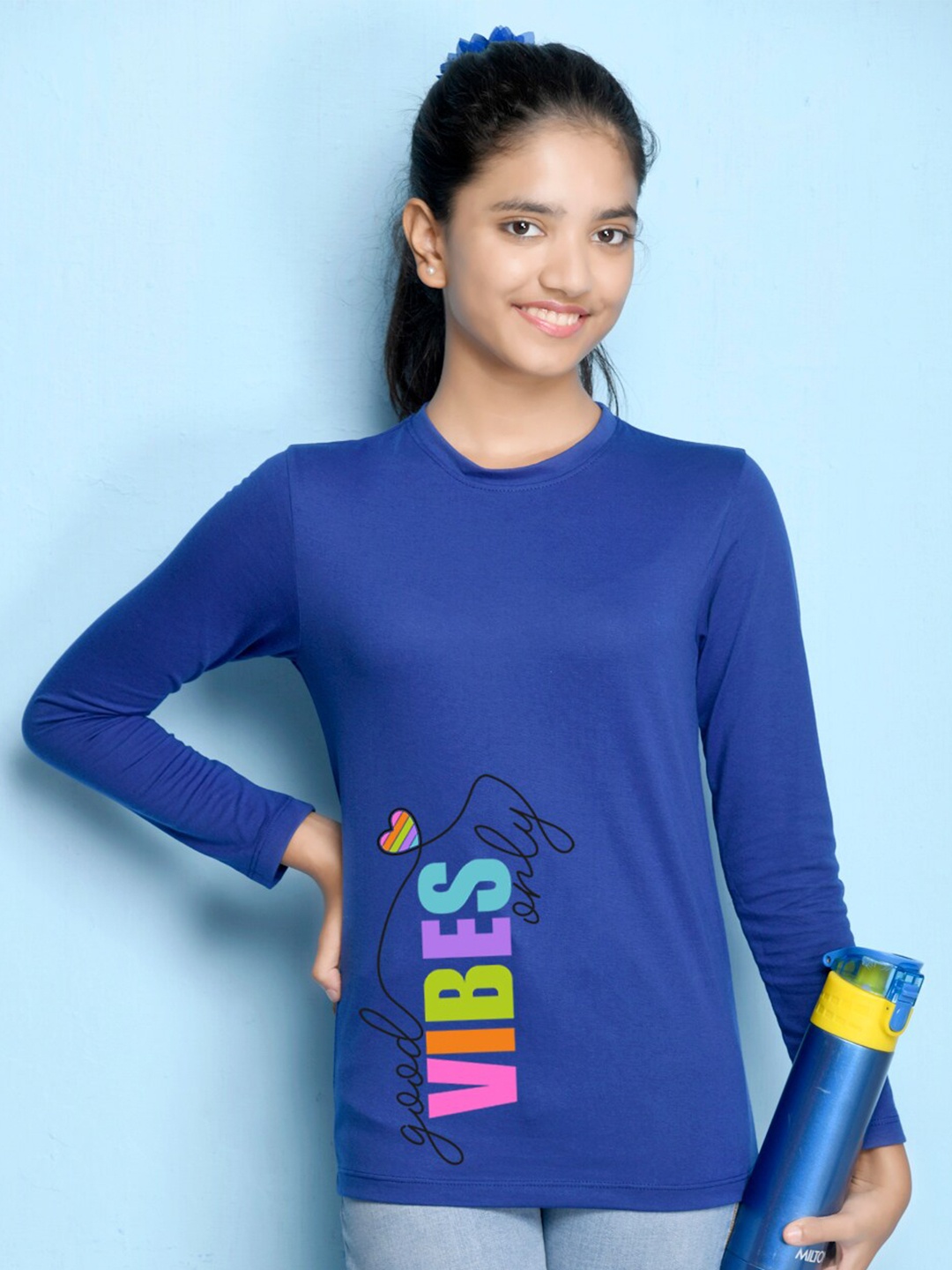 

NUSYL Girls Pack Of 3 Typography Printed T-shirt, Blue