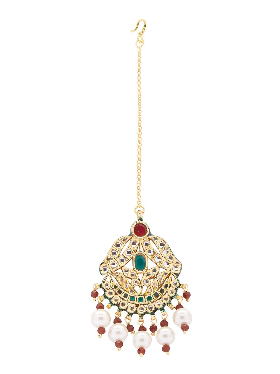

Ahaanya Gold-Plated Kundan Studded & Beaded Maang Tikka