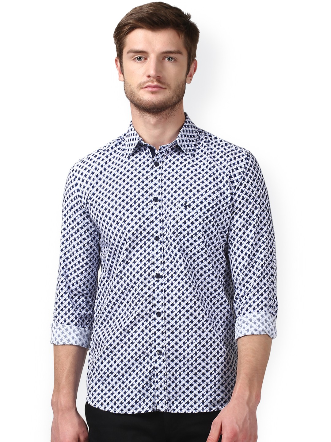 

Parx Men Navy Blue & White Slim Fit Printed Casual Shirt