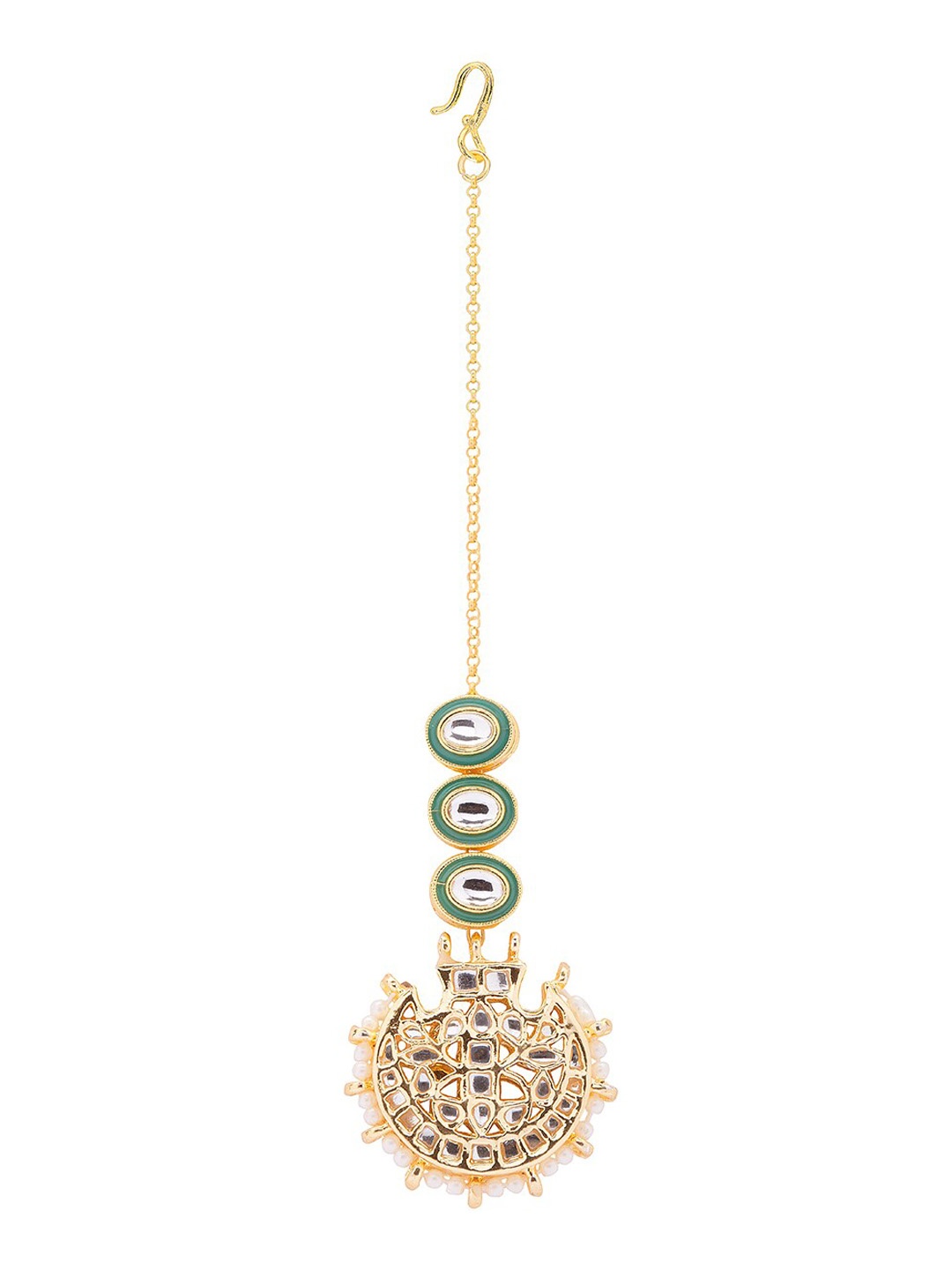 

Ahaanya Gold-Plated Kundan Polki Maang Tikka, Green