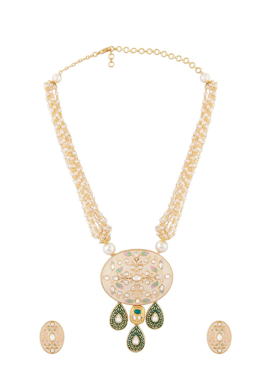 

Ahaanya Gold-Plated Stone Studded & Pearls Beaded Jewellery Set