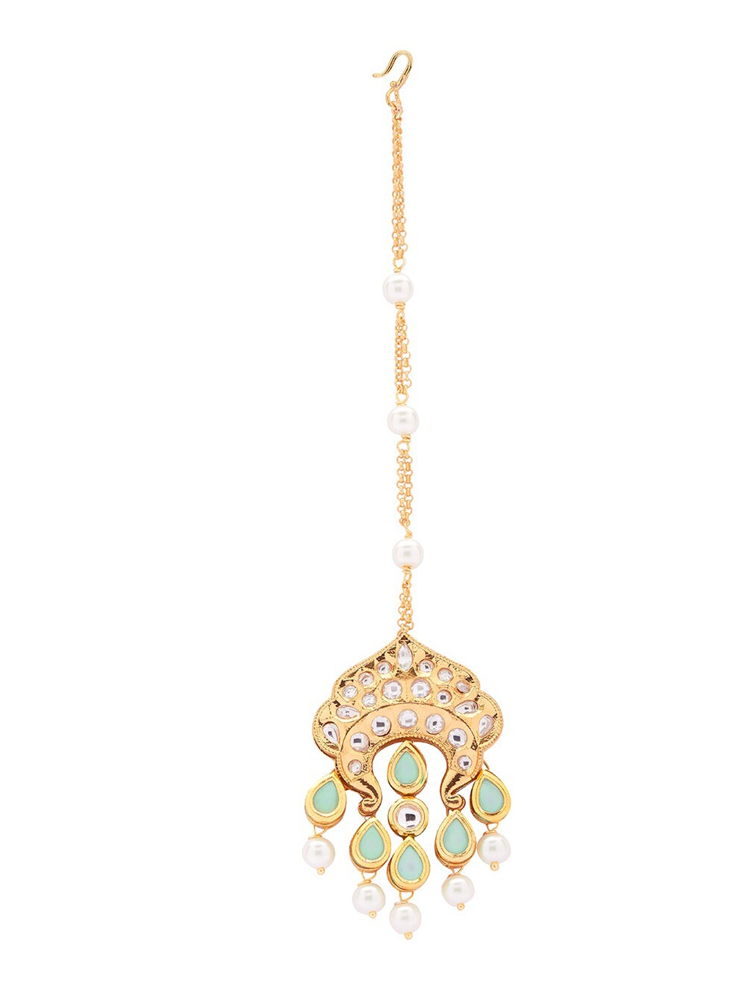 

Ahaanya Gold-Plated Enamelled Kundan Polki Maang Tikka, Green