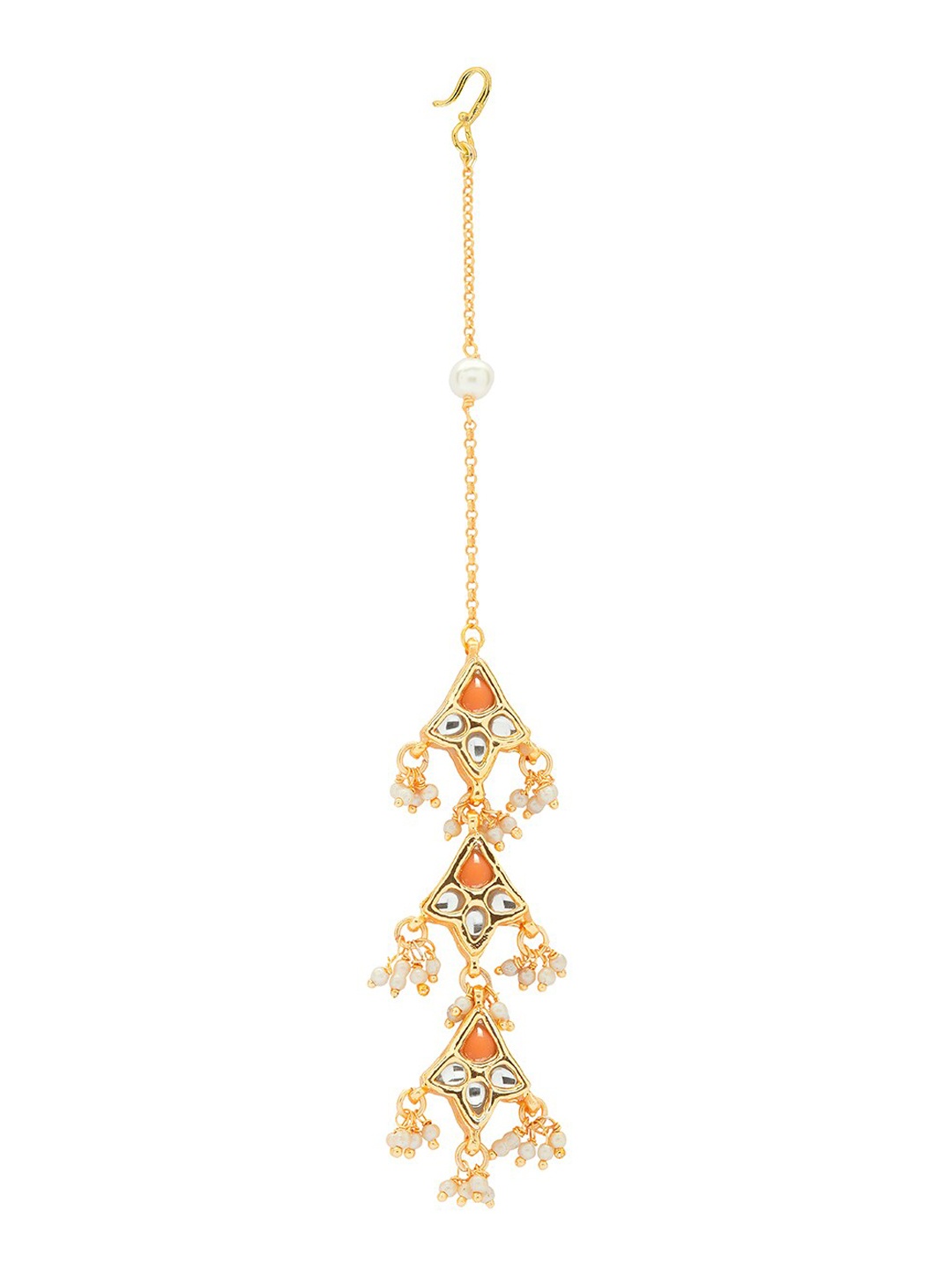 

Ahaanya Women Orange Enamelled Kundan-Studded Maang Tikka