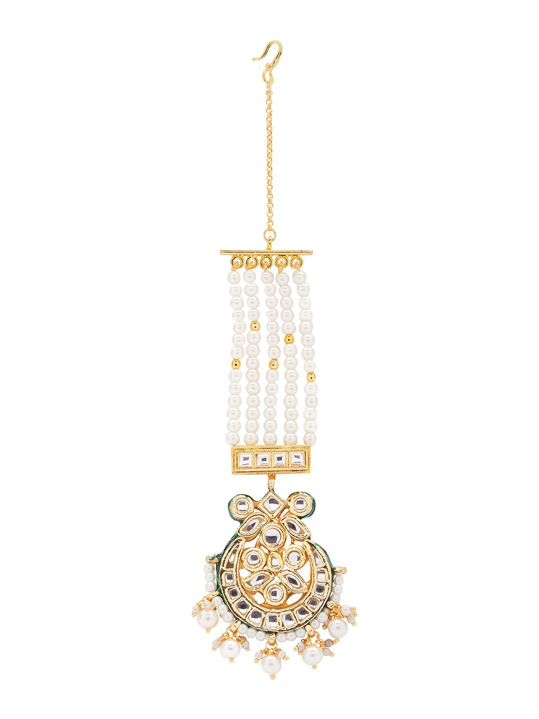 

Ahaanya Gold-Plated Studded & Pearl Beaded Polki Maang Tikka