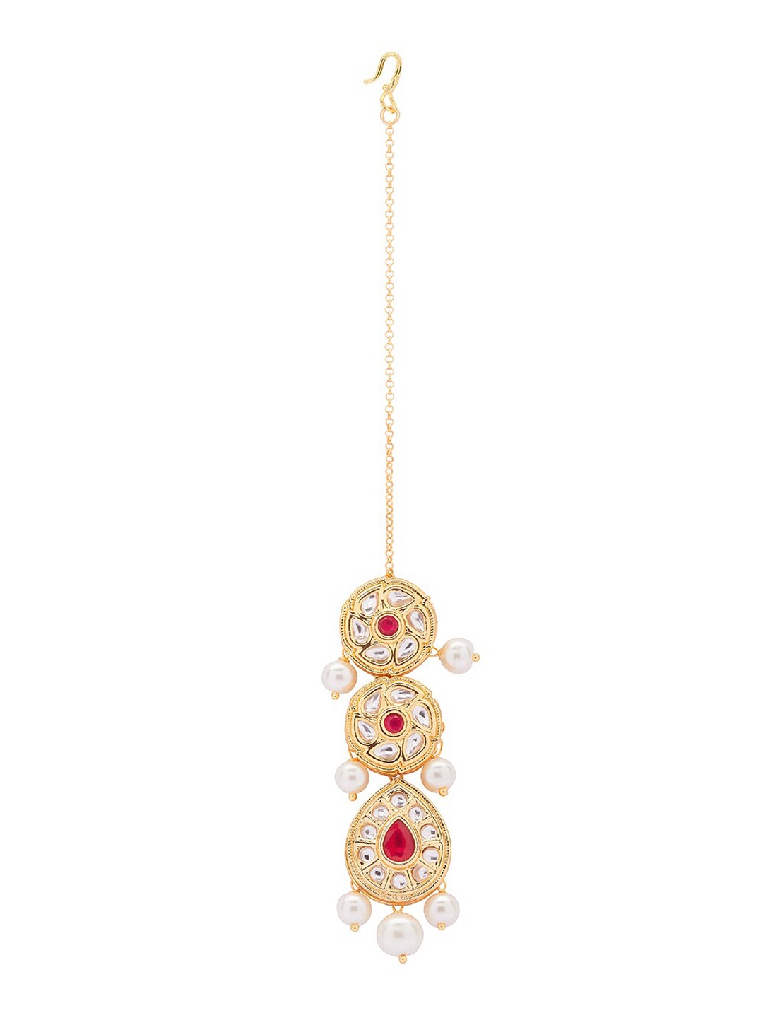 

Ahaanya Gold-Plated Kundan Studded & Beaded Maang Tikka, Red