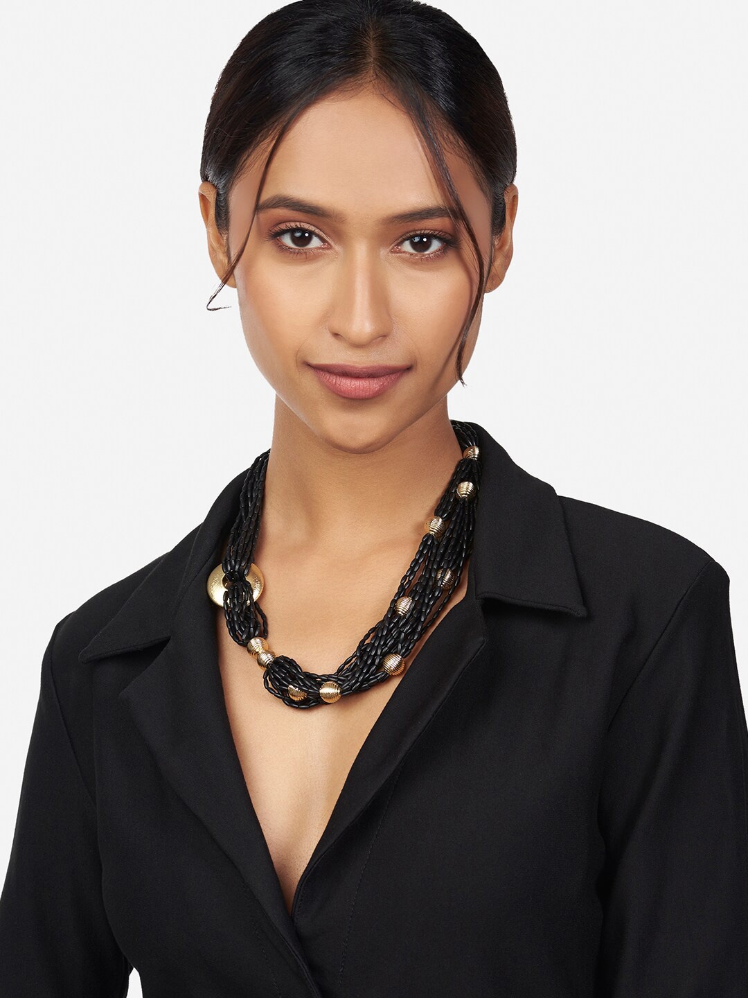 

Ahaanya Women Brass Gold-Plated Necklace, Black