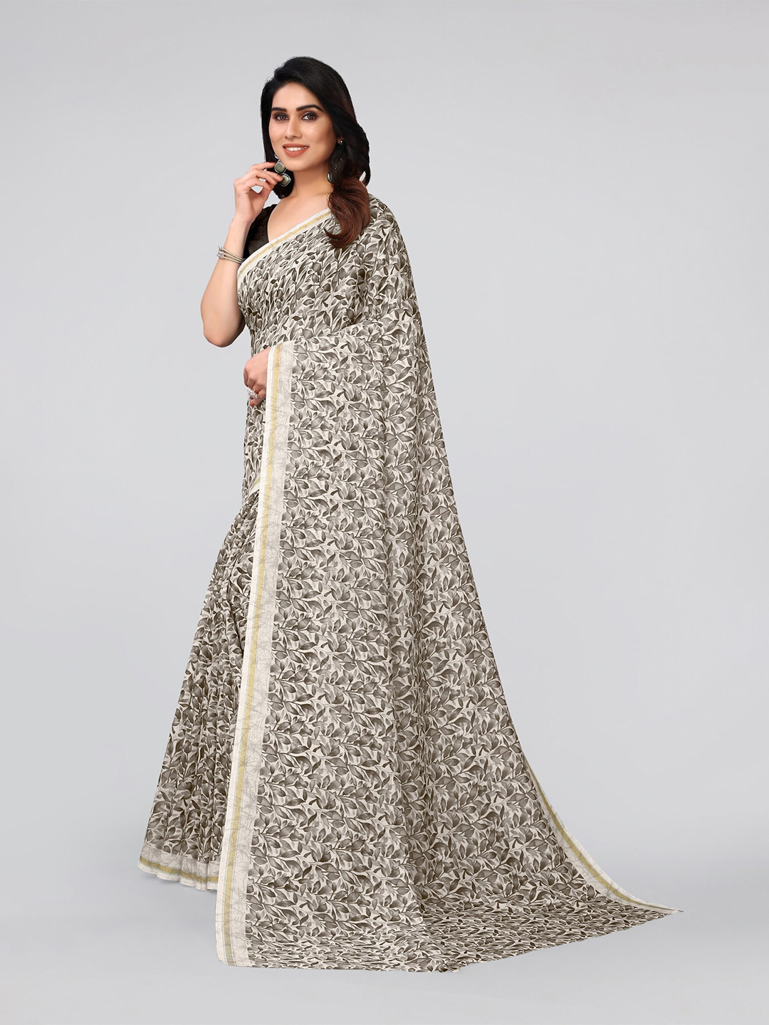 

MIRCHI FASHION Coffee Brown & Off White Floral Zari Saree