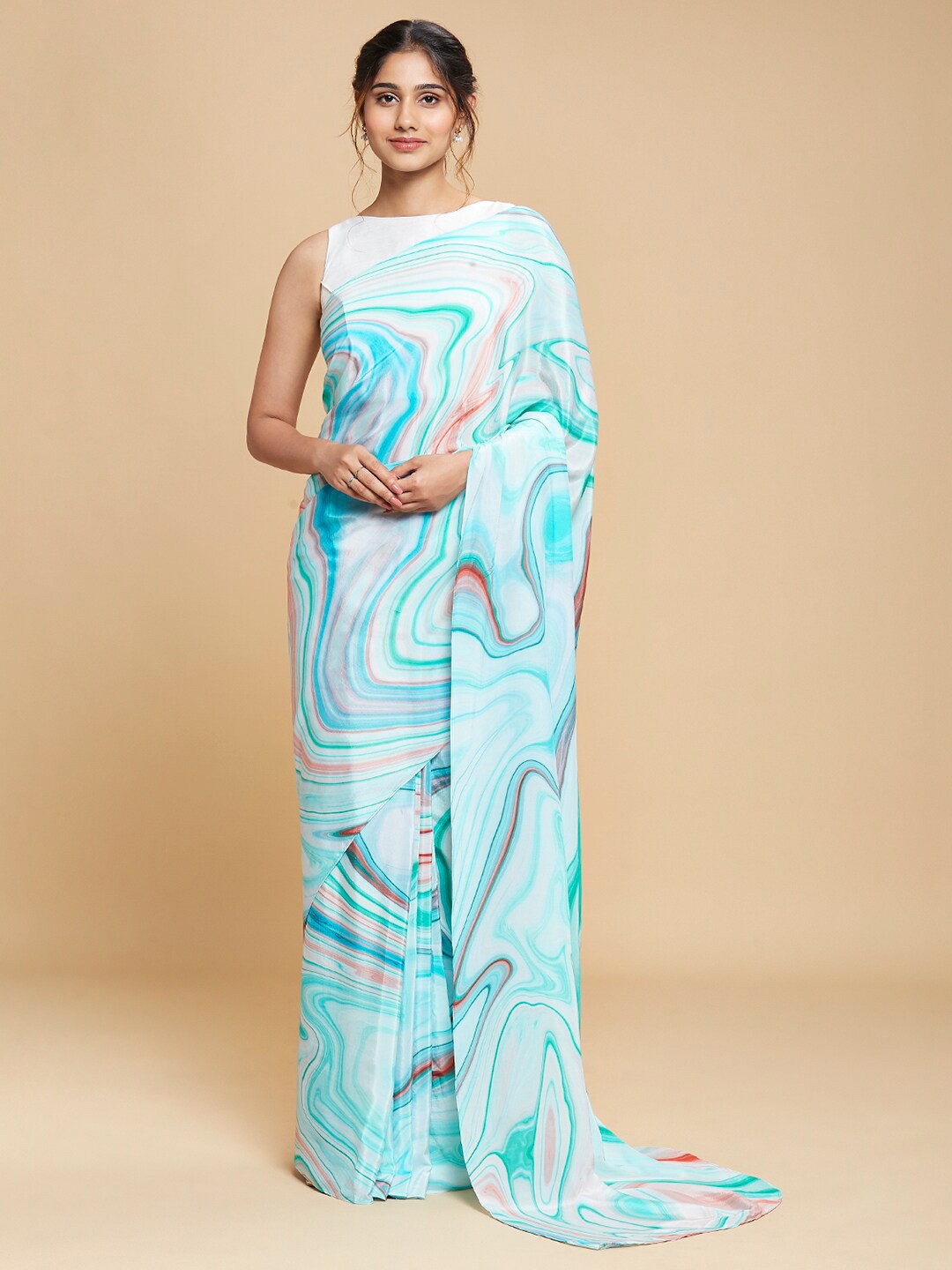 

navyasa Blue Pure Crepe Saree