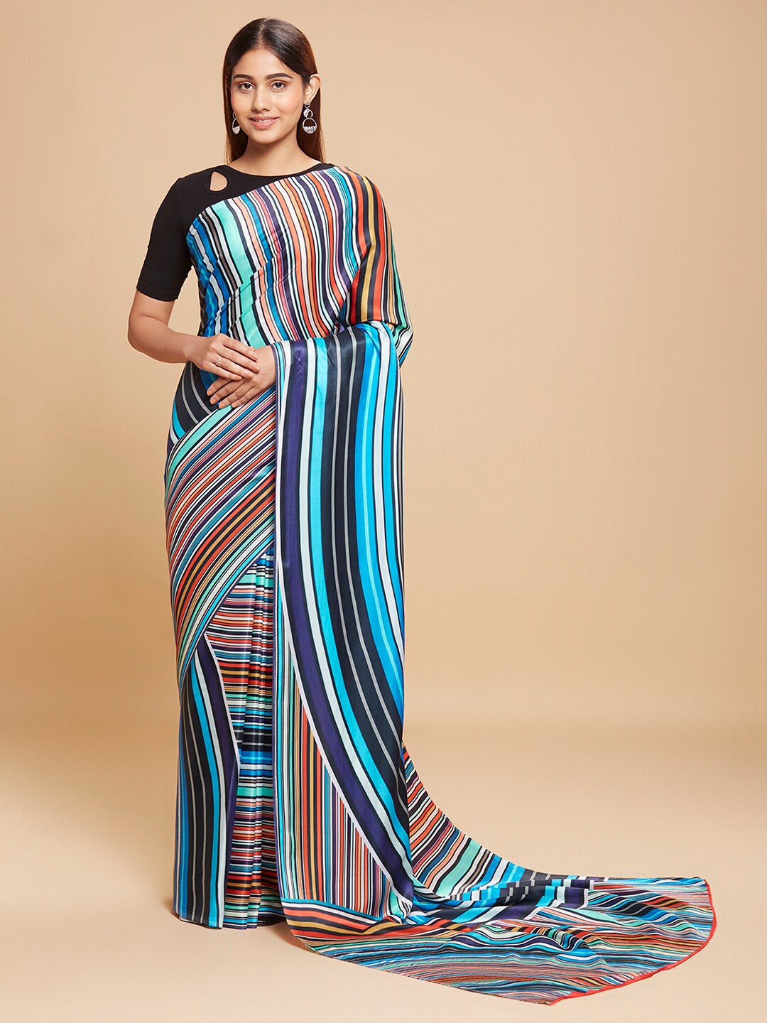 

navyasa by liva Blue & Black Satin Saree