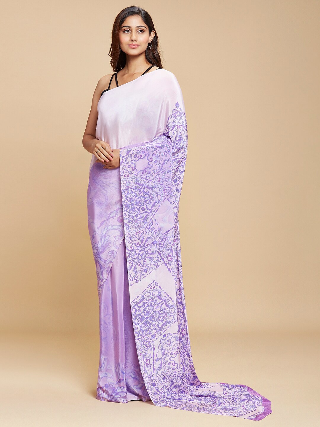 

navyasa by liva Purple Floral Pure Crepe Saree