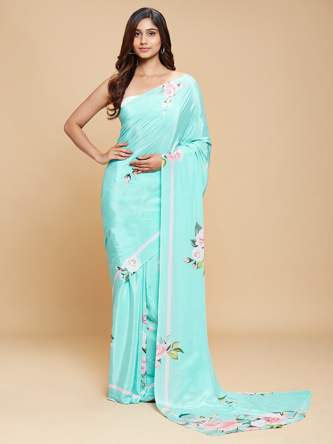 

navyasa Floral Pure Crepe Saree, Blue