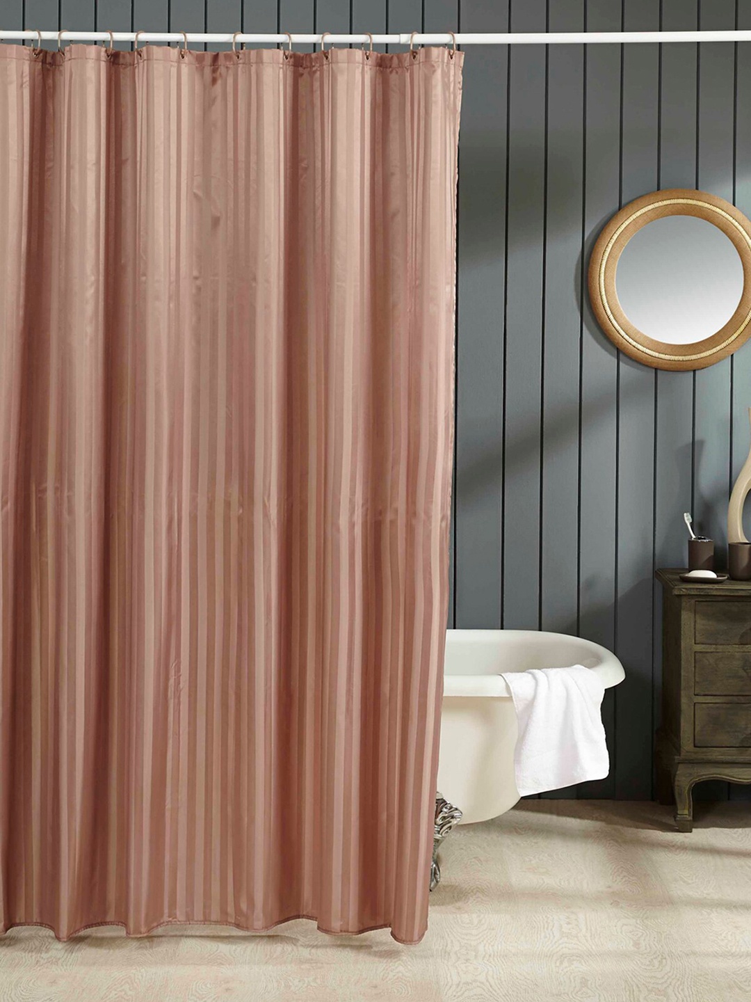 

OBSESSIONS Striped Water Repellent Shower Curtain, Beige