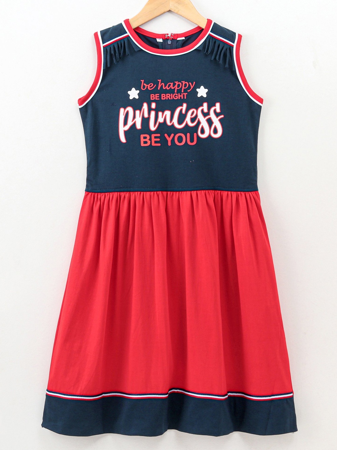 

Enfance Girls Typography Printed Fit & Flare Dress, Navy blue