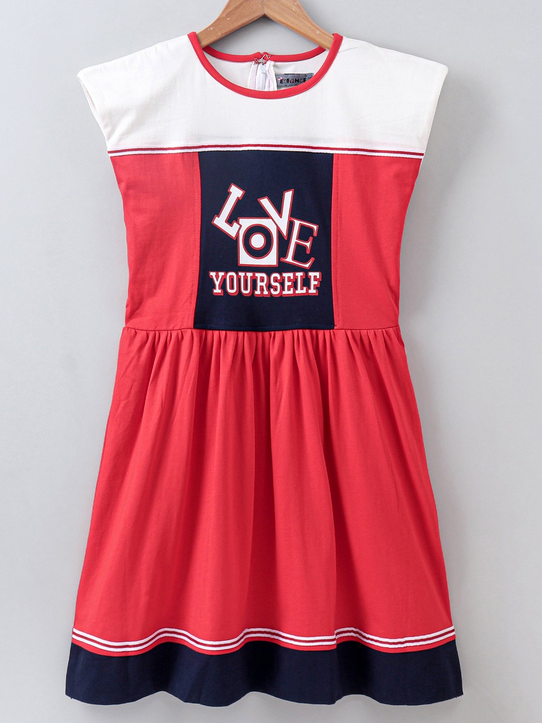 

Enfance Girls Typography Printed Fit & Flare Dress, Red
