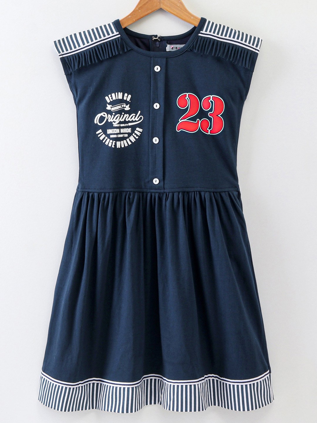 

Enfance Girls Alphanumeric Printed Fit & Flare Dress, Navy blue