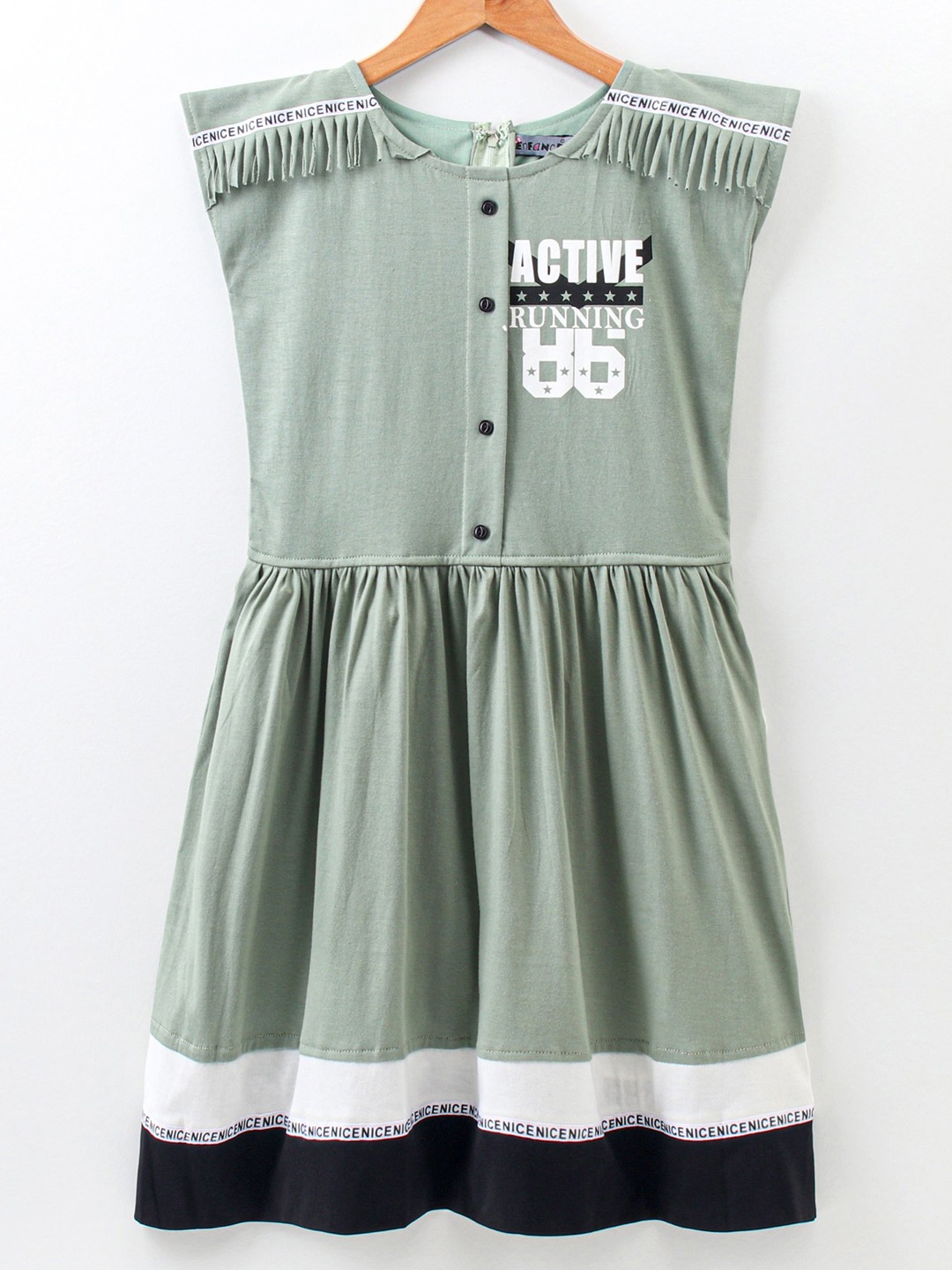 

Enfance Girls Alphanumeric Printed Fit & Flare Dress, Green