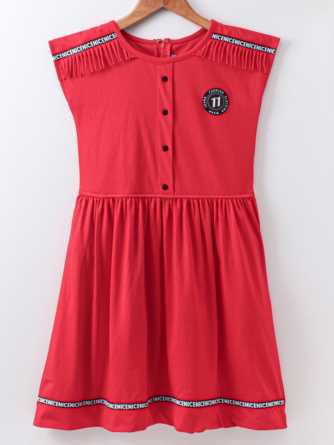 

Enfance Girls Alphanumeric Printed Fit & Flare Dress, Red
