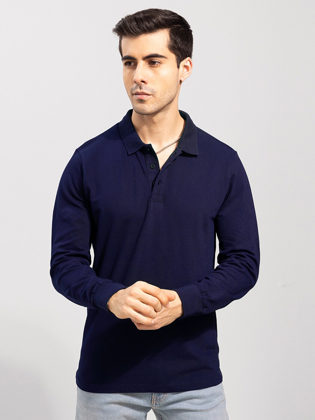 

Snitch Men Navy Blue Polo Collar Slim Fit T-shirt