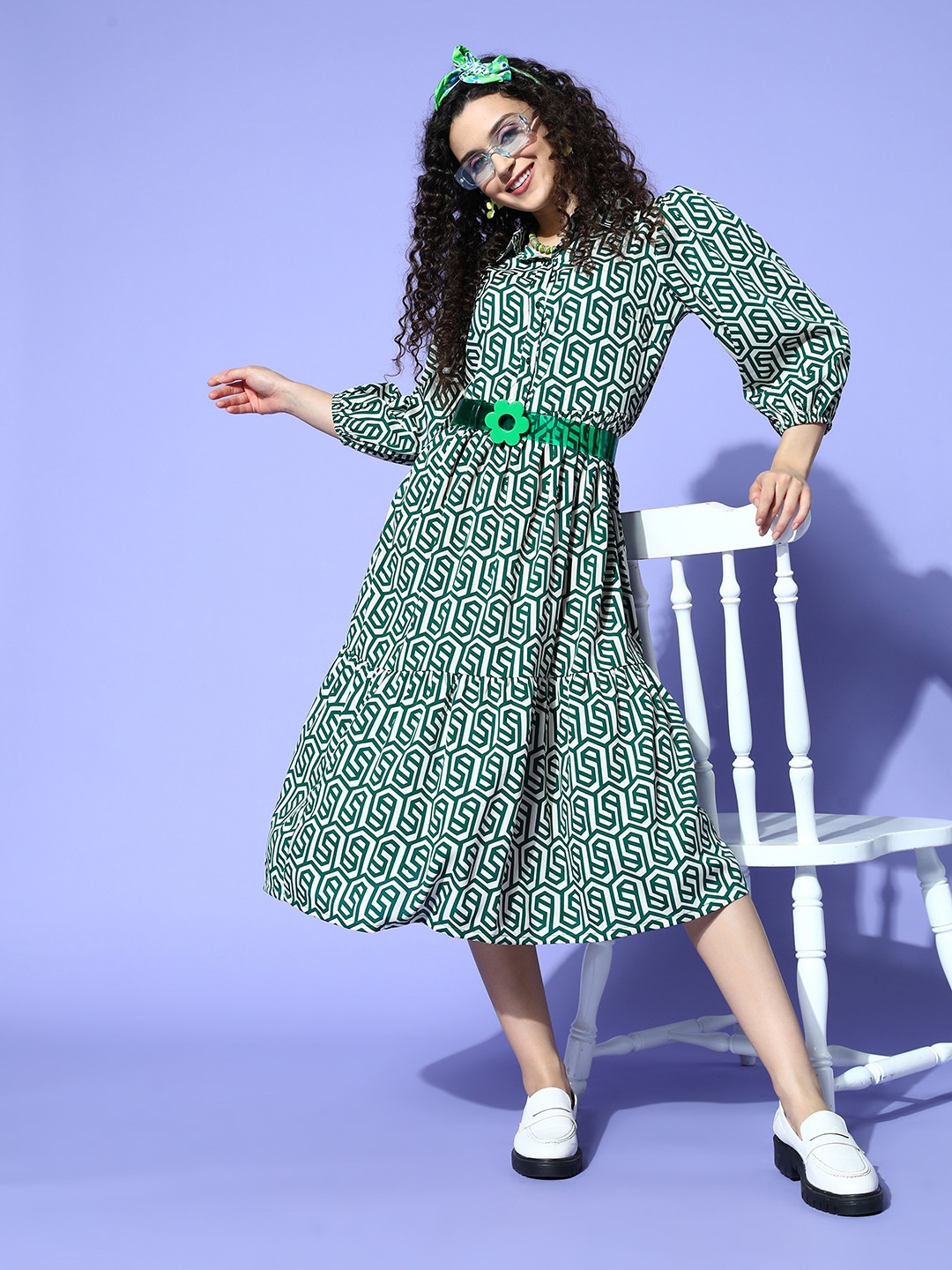 

plusS Women Geometric Vacay Attire, Green