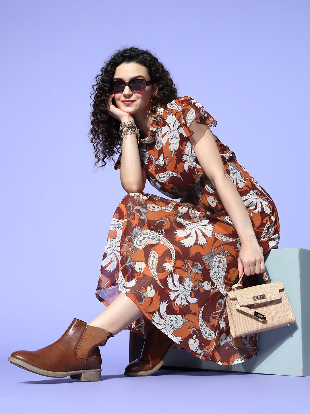 

plusS Women Rust Ethnic Motifs Vacay Attire