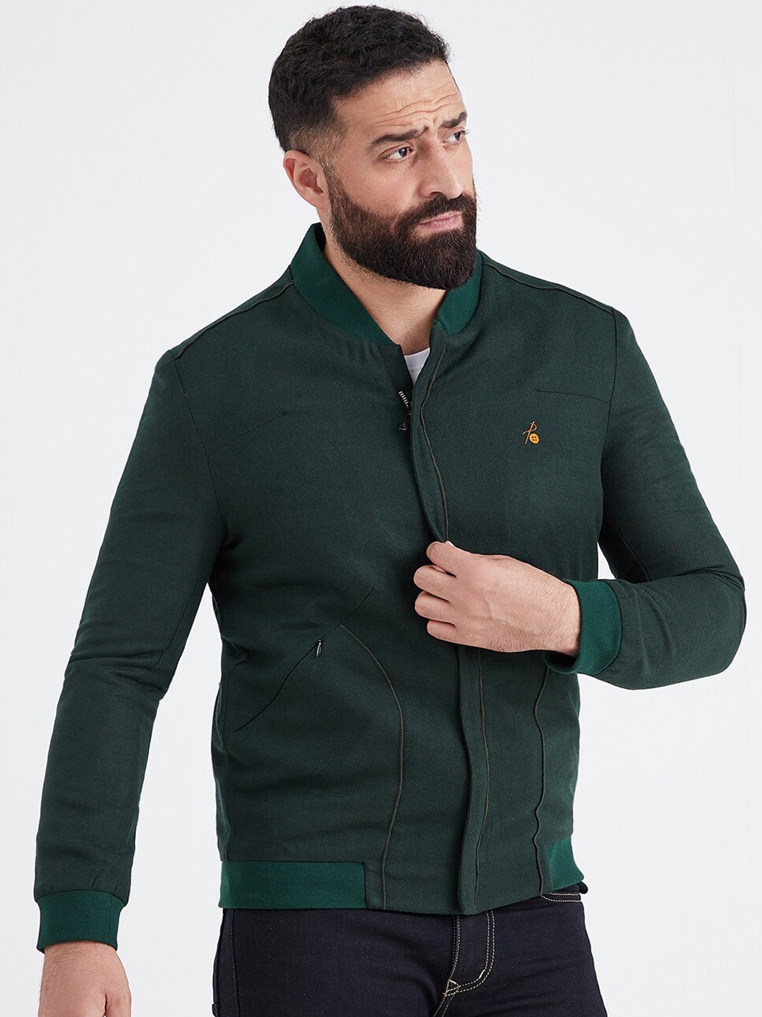 

MR BUTTON Men Green Bomber Jacket