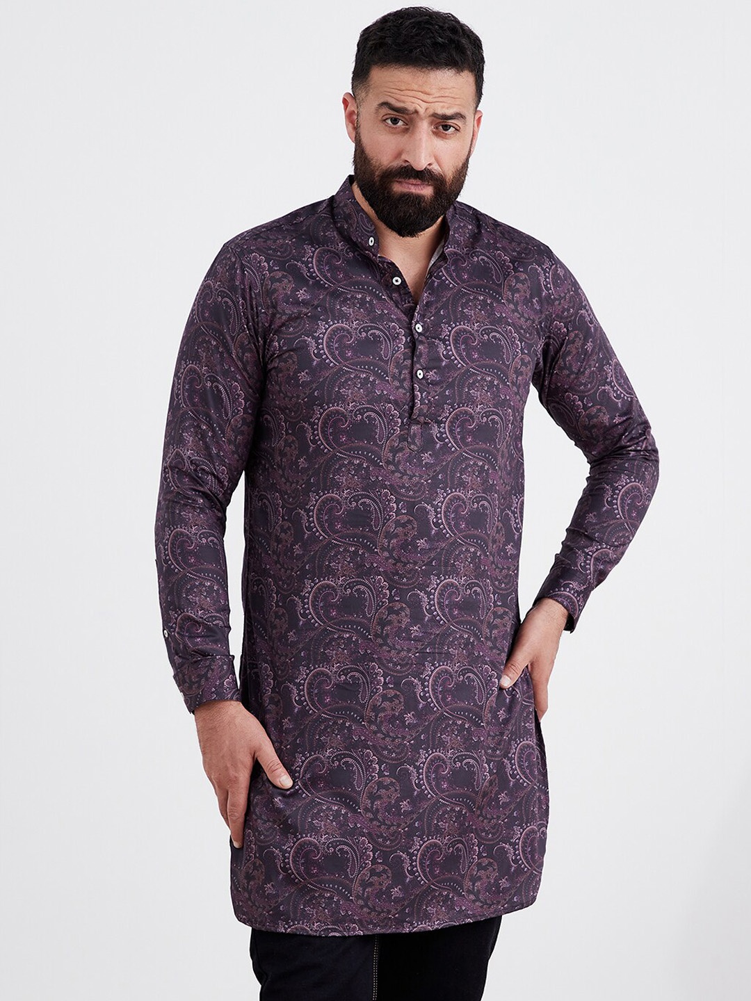 

MR BUTTON Men Ethnic Motifs Kurta, Black