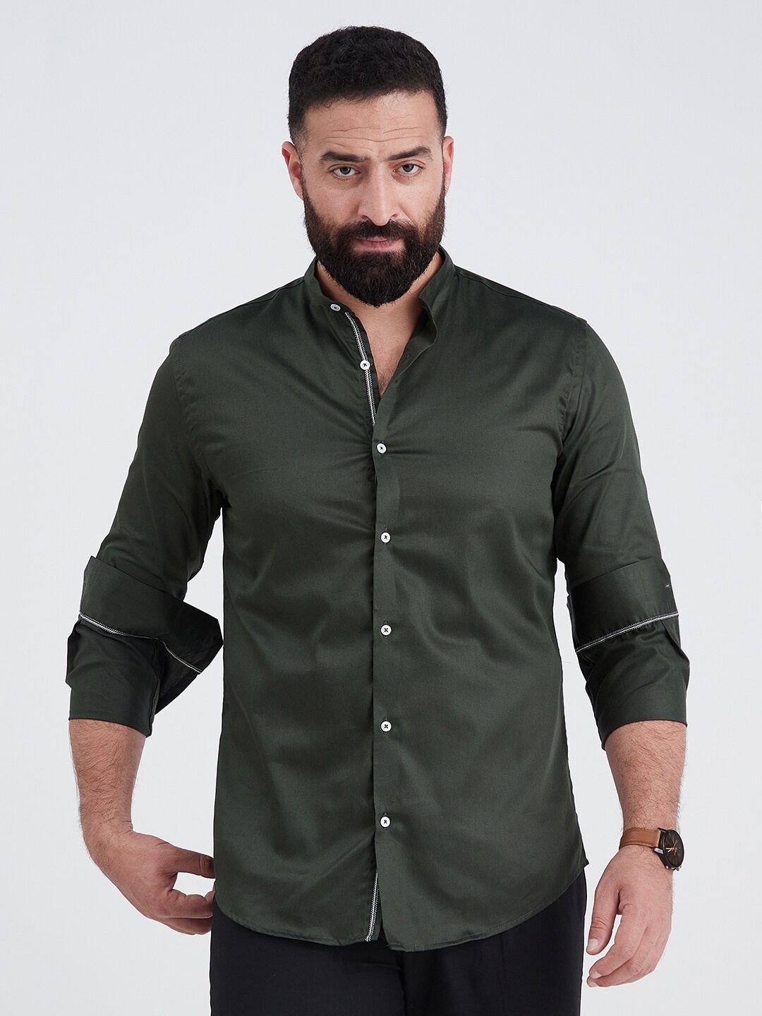 

MR BUTTON Men Slim Fit Casual Shirt, Green