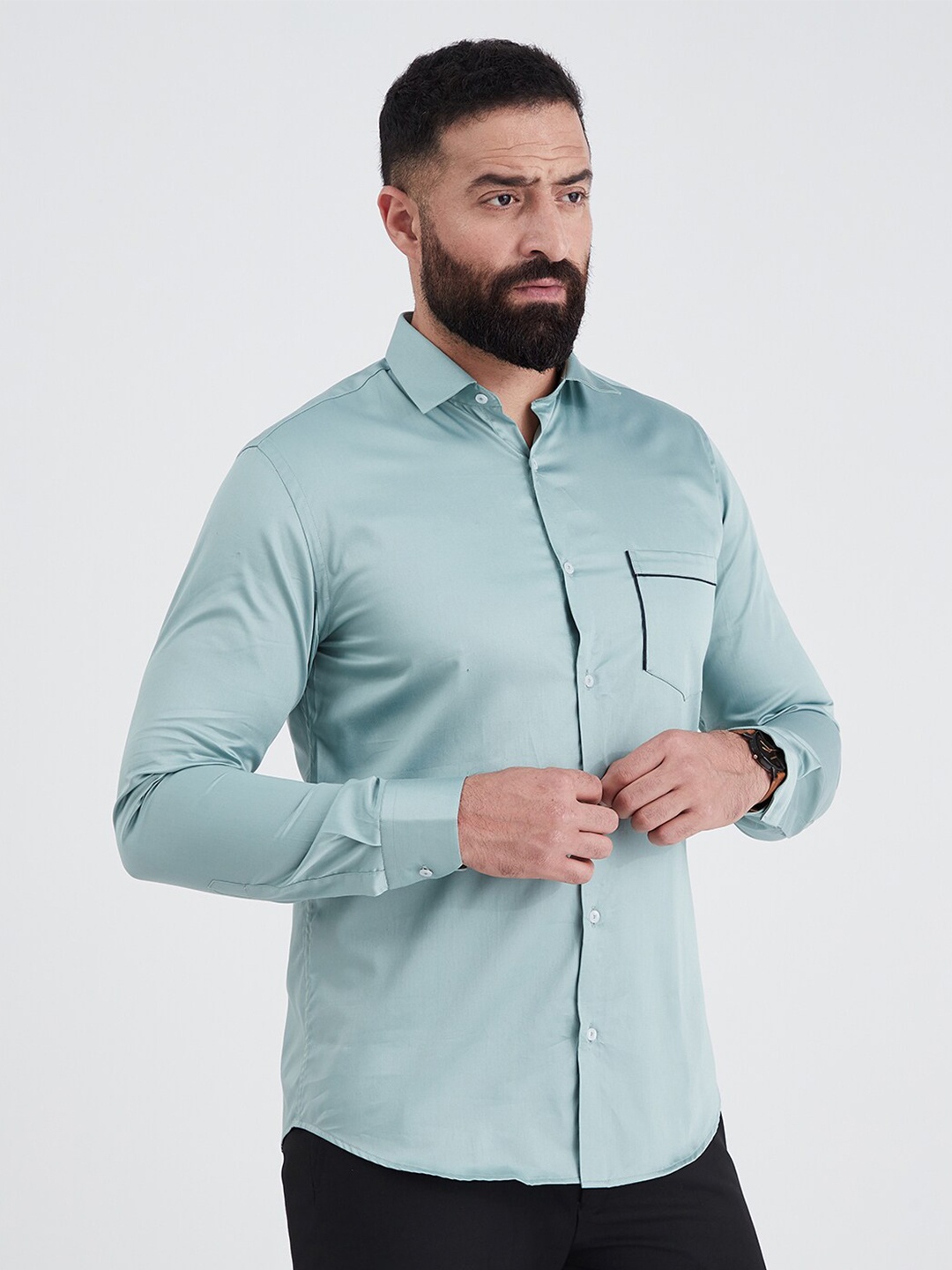 

MR BUTTON Men Slim Fit Casual Shirt, Green