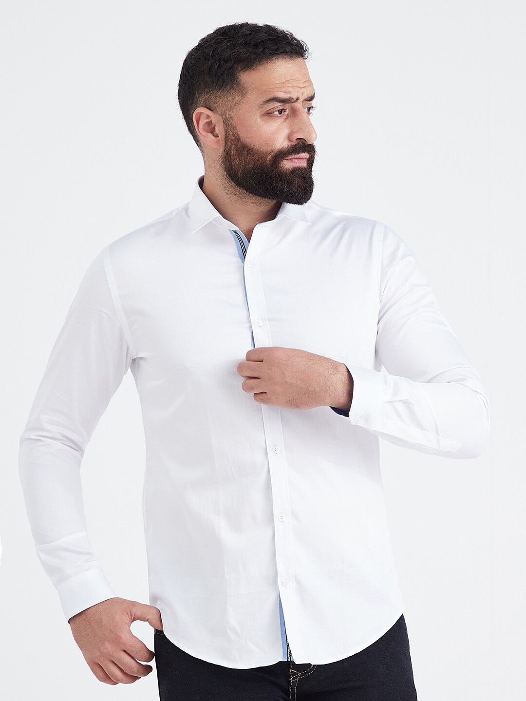 

MR BUTTON Men Slim Fit Casual Shirt, White