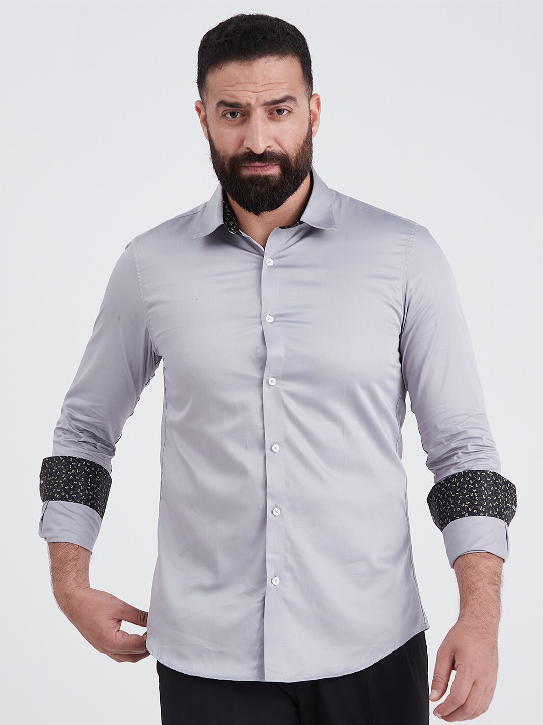 

MR BUTTON Men Slim Fit Casual Shirt, Grey