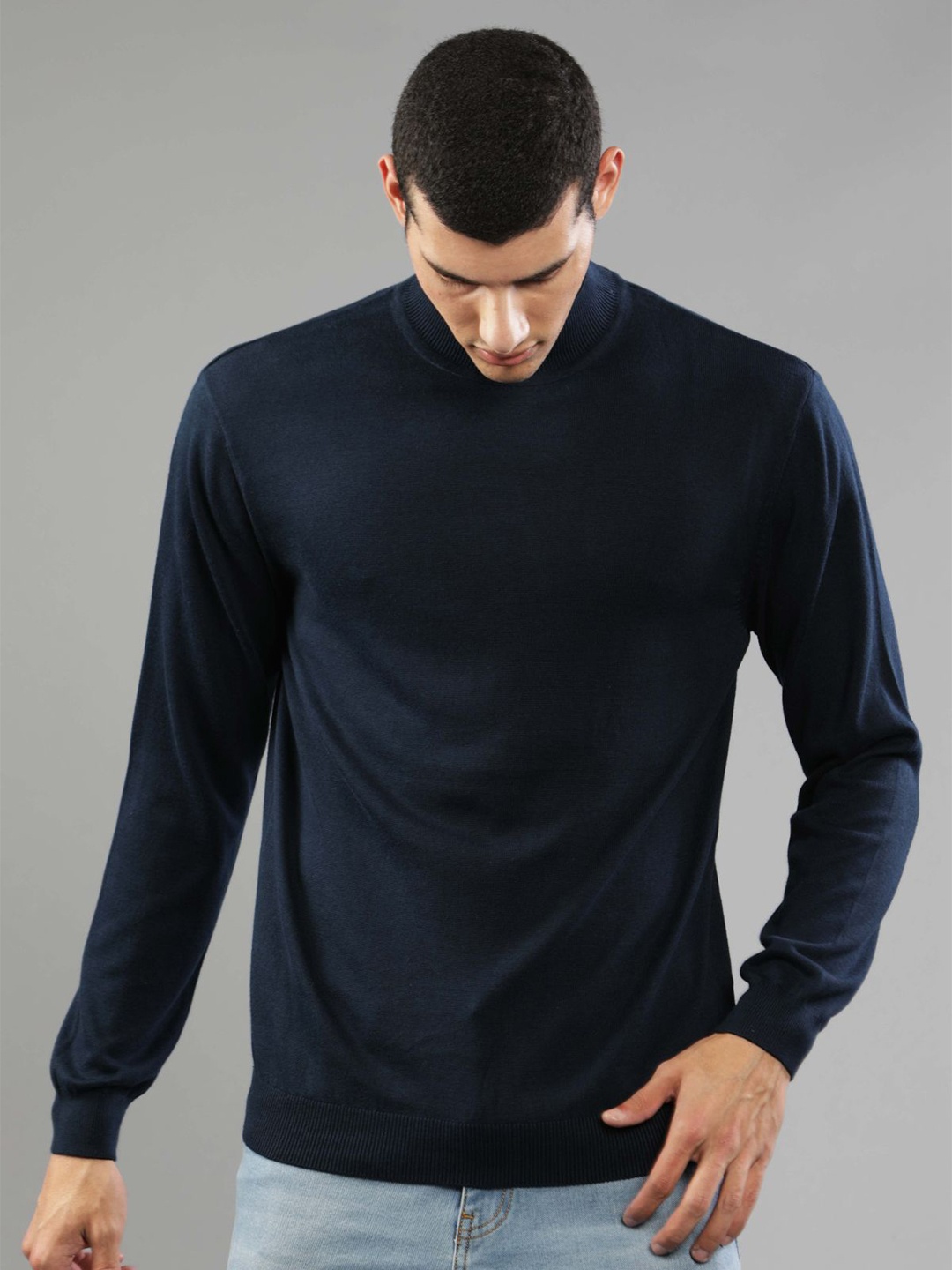 

t-base Men Navy Blue Ribbed Pullover