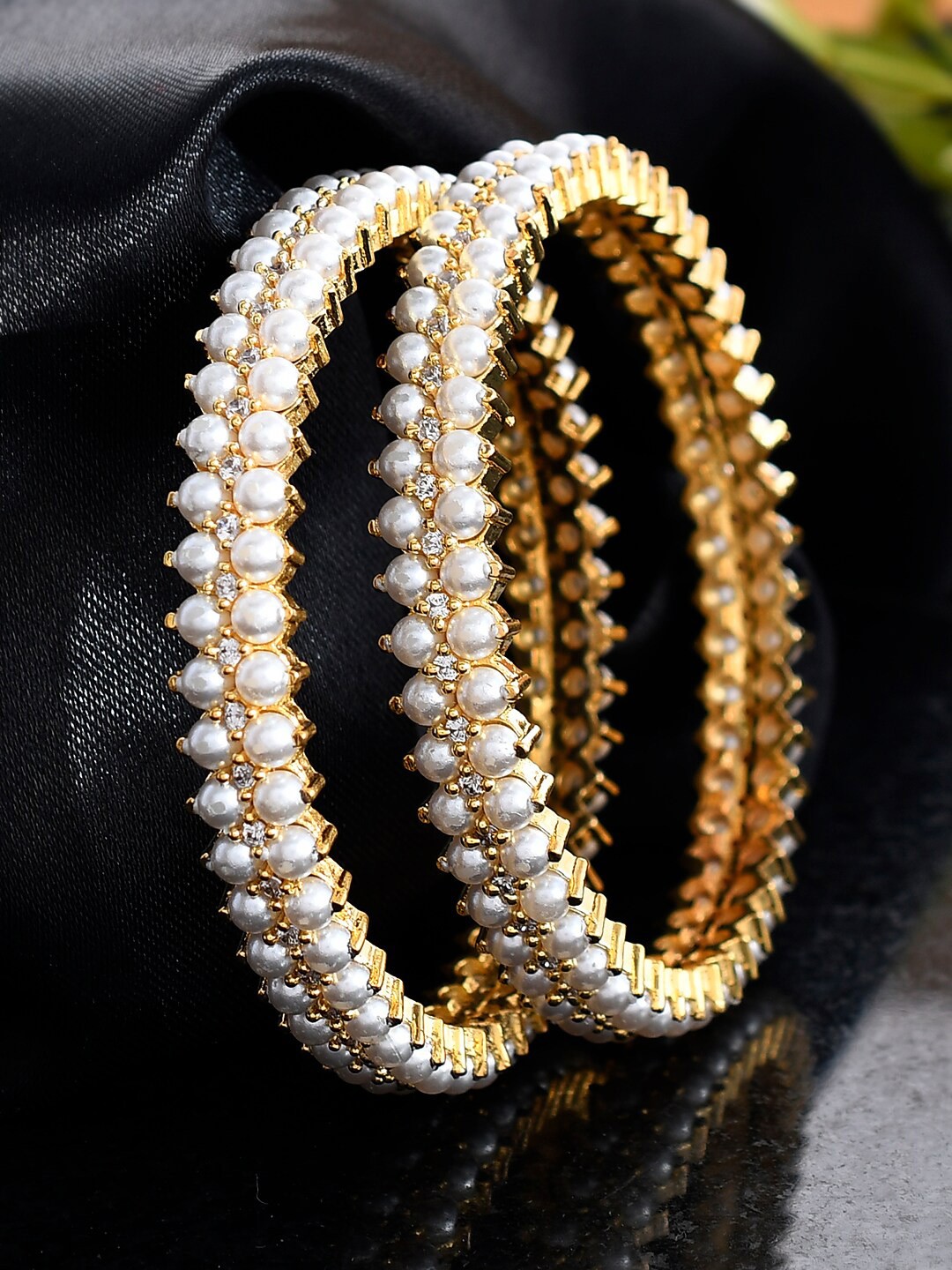 

Silvermerc Designs Set Of 2 Gold-Plated & Pearl-Beaded Bangles