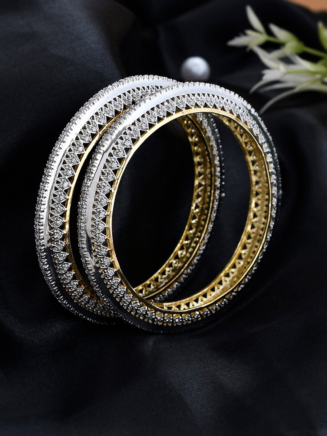 

Silvermerc Designs Set of 2 Gold & Silver Plated Stone Studded Bangles