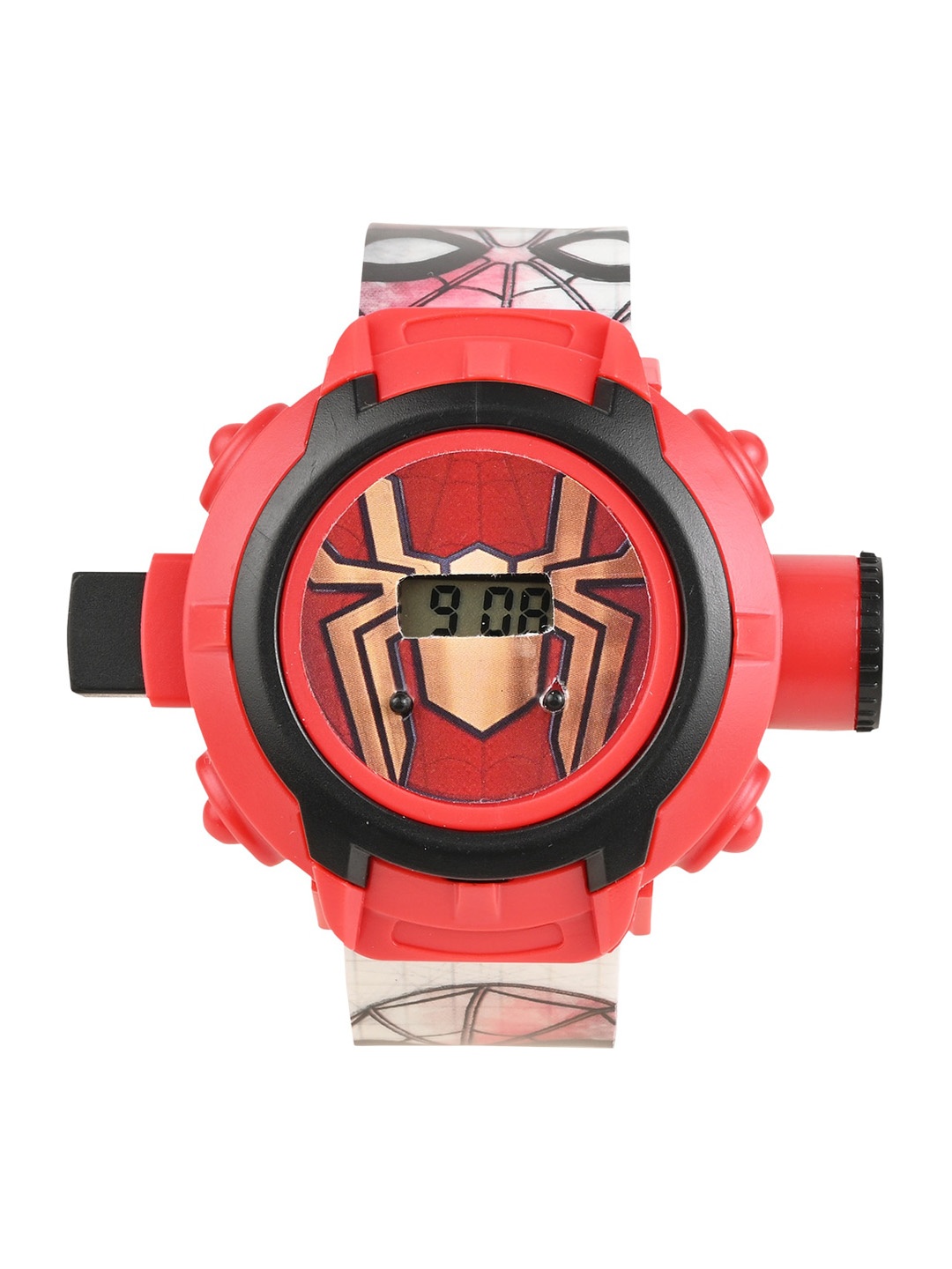 

Marvel Boys Spidermen Dial & White Straps Digital Multi Function Projector Watch, Red