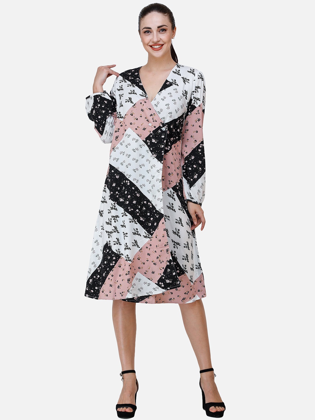 

DECHEN Women Floral A-Line Dress, White