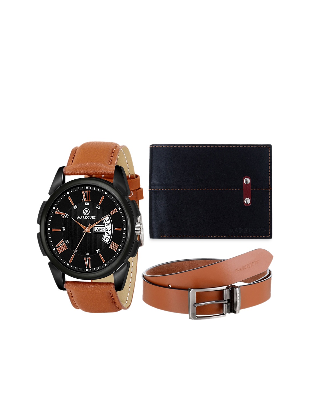 

MARKQUES Men Solid Accessory Gift Set, Brown