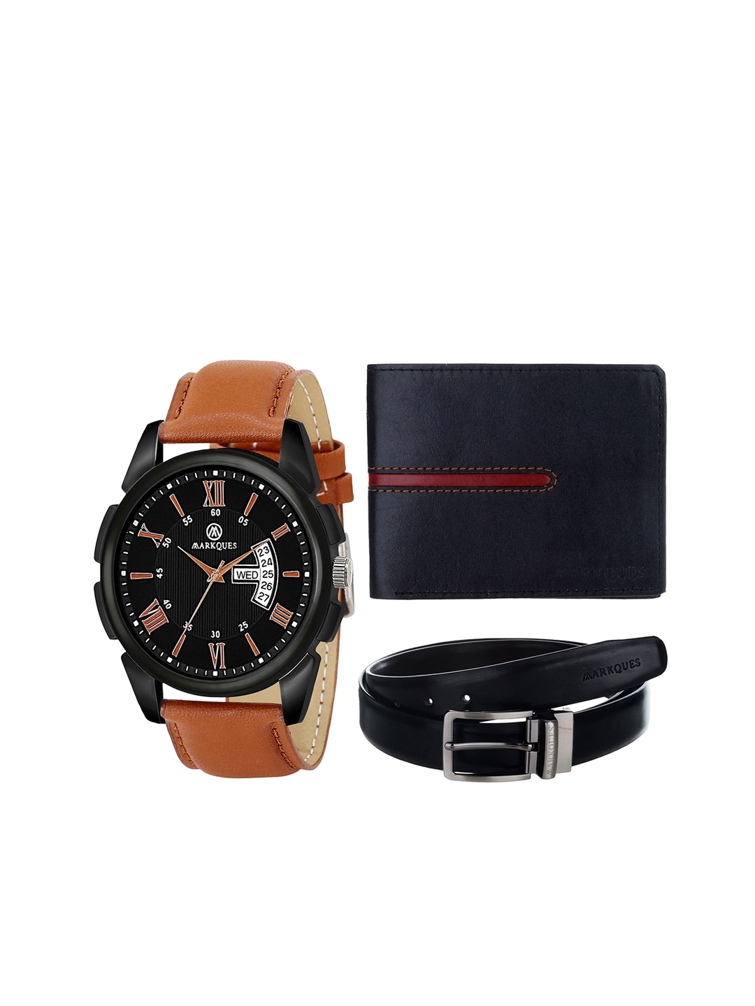 

MARKQUES MenTextured Leather Accessory Gift Set, Black