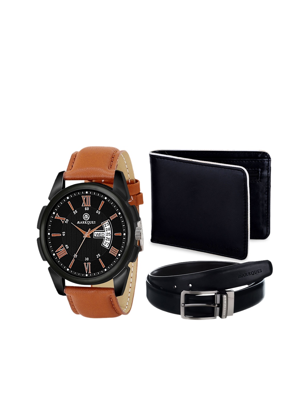 

MARKQUES Men Solid Leather Accessory Gift Set, Black