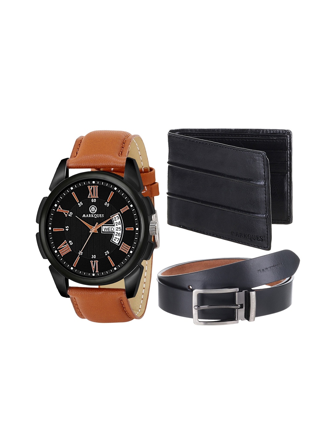 

MARKQUES Men Textured Leather Accessory Gift Set, Black