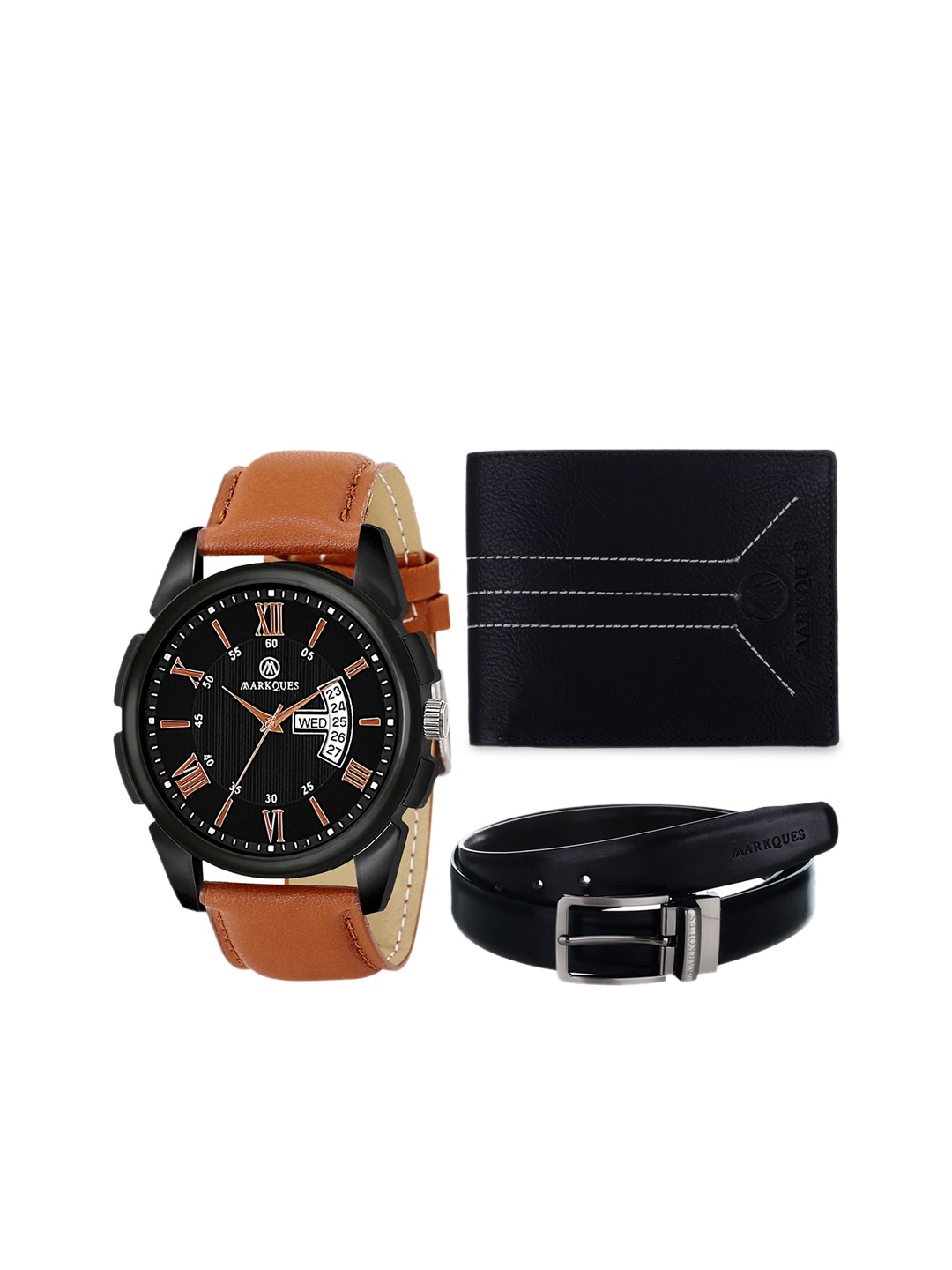 

MARKQUES Men Textured Leather Accessory Gift Set, Black