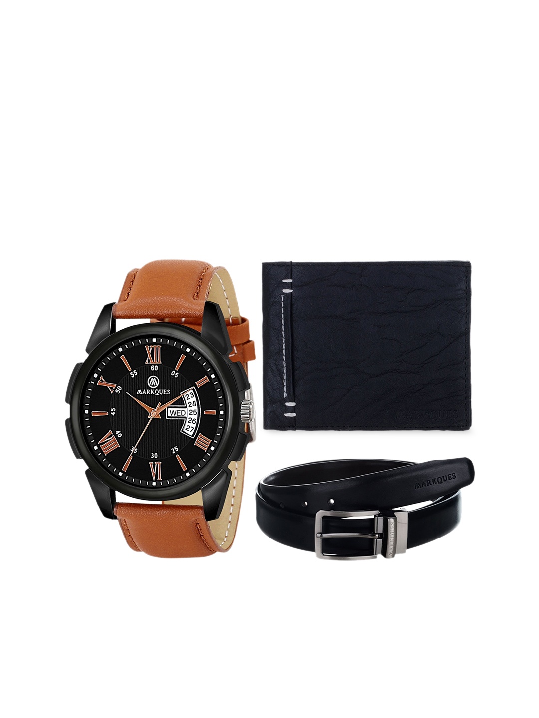 

MARKQUES Men Solid Leather Accessory Gift Set, Black
