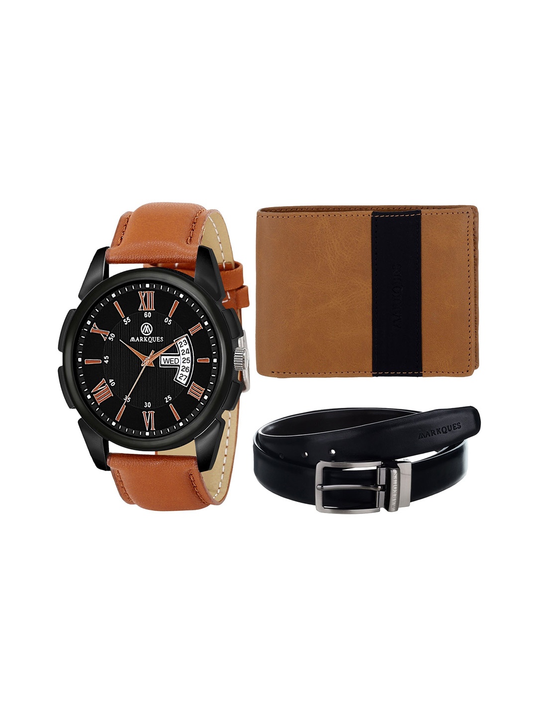 

MARKQUES Men Textured Leather Accessory Gift Set, Black
